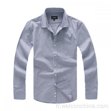 Chemise masculine à rayures blanches bleu coton pur